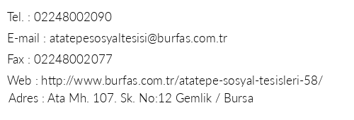 Bursa Bykehir Gemlik Atatepe Sosyal Tesisi telefon numaralar, faks, e-mail, posta adresi ve iletiim bilgileri
